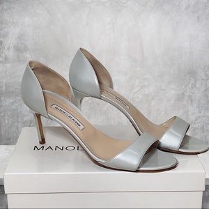 Manolo Blahnik Catalina Patent d'Orsay Pump Silver